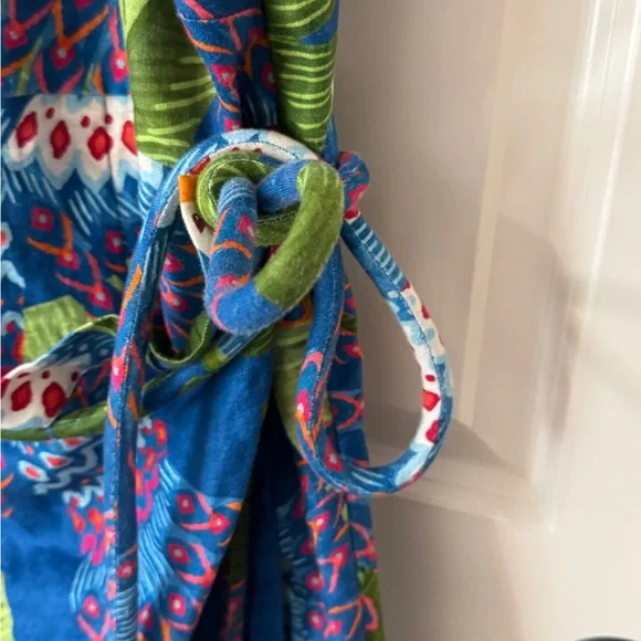 Farm Rio Blue Macaw Linen Wrap Mini Dress - Picture 6 of 8